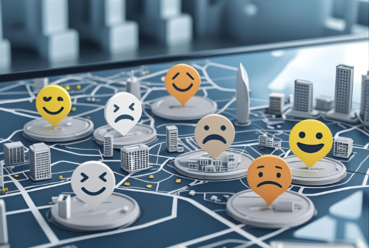 Emotional markers over city map