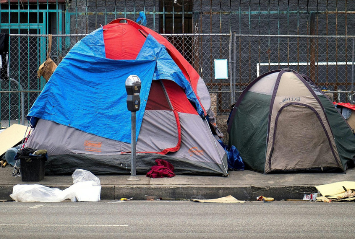Sidewalk blocked by homeless tents 